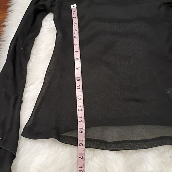 Zara Black Sheer Blouse With Ruffle Cuffs Womens S - Picture 9 of 10